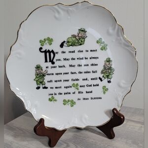 Vintage Lego Japan Irish Blessing Decorative Plate Gold Trim Shamrocks St Pattys